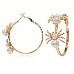 Pearl Spider Golden Hoop Earrings Costume Accessory Birthday Gift Girls & Women